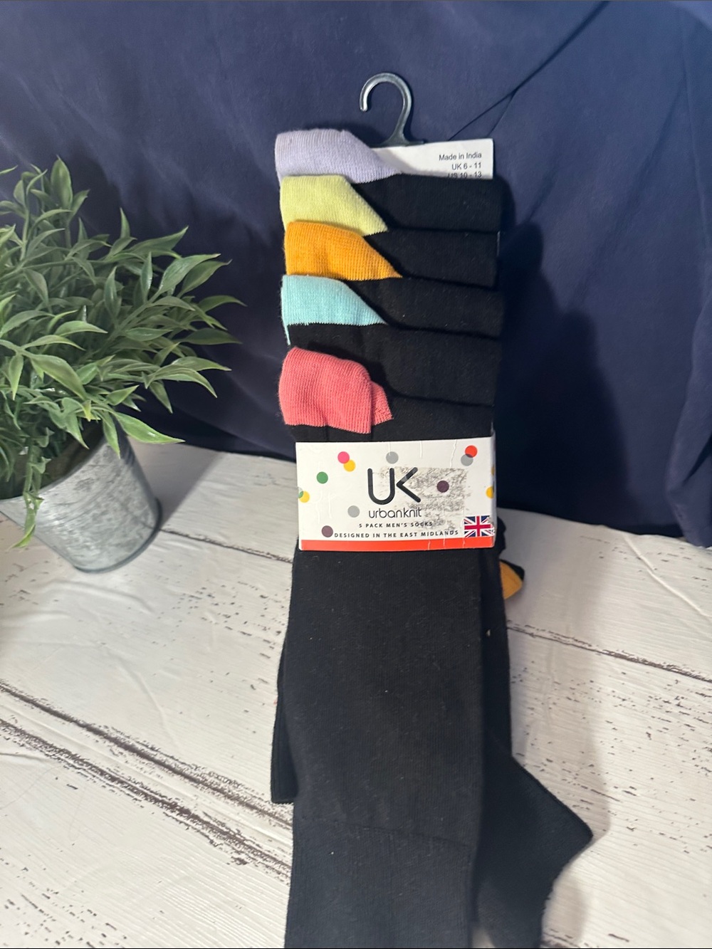 Urban Outfitters Black Dress Socks 5-Pack with Multicolor heels & toes